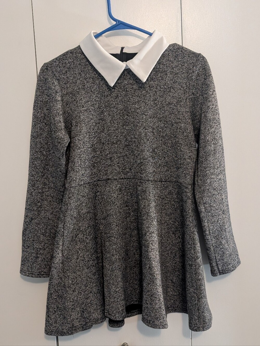 Grey Knit Mini Dress with White Peter Pan Collar